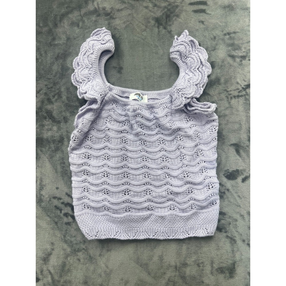 Double Zero Cropped Top Womens Medium Purple Off The Shoulder Cable Knit Ribbed